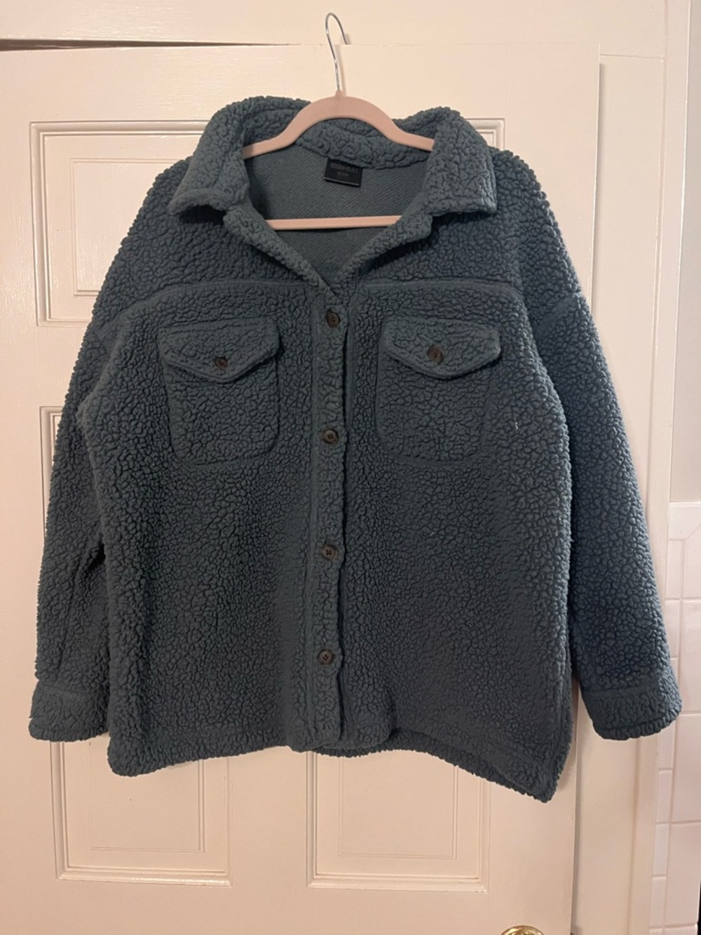 32 Degrees Sherpa Button-Up Shacket - Slate Blue
